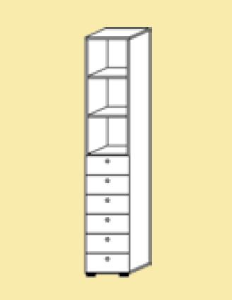 LIGNEA Regal schmal mit 6 Schüben 264S6